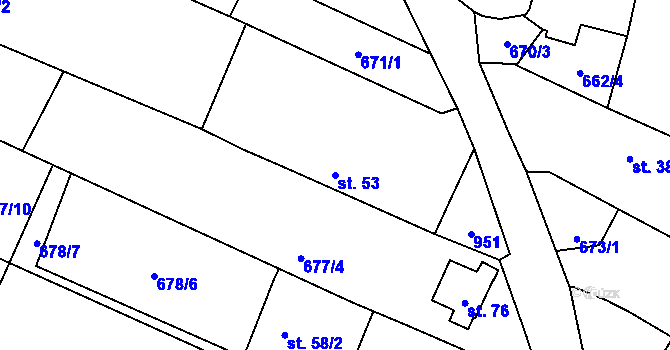 Parcela st. 53 v KÚ Frahelž, Katastrální mapa