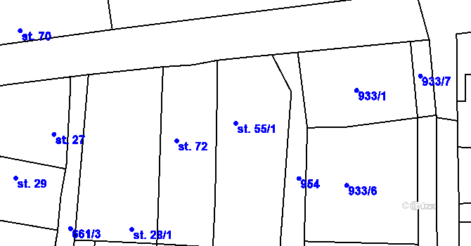 Parcela st. 55/1 v KÚ Frahelž, Katastrální mapa