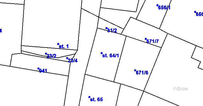 Parcela st. 64/1 v KÚ Frahelž, Katastrální mapa