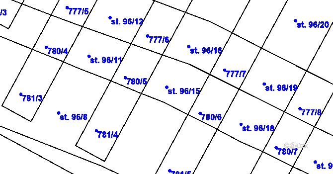 Parcela st. 96/15 v KÚ Frahelž, Katastrální mapa