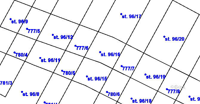Parcela st. 96/16 v KÚ Frahelž, Katastrální mapa
