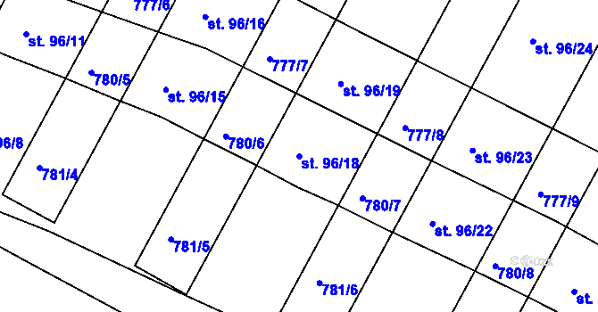Parcela st. 96/18 v KÚ Frahelž, Katastrální mapa