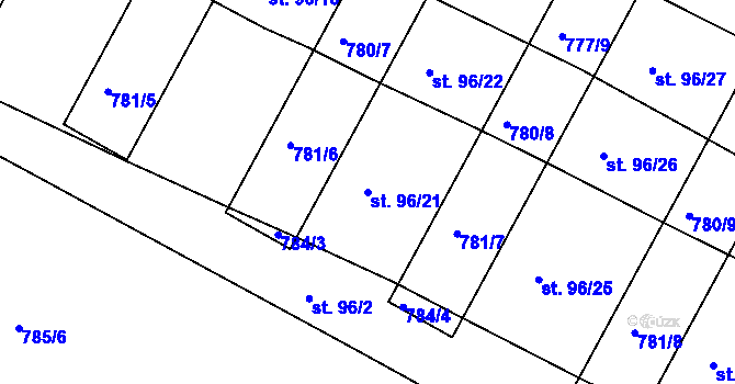 Parcela st. 96/21 v KÚ Frahelž, Katastrální mapa