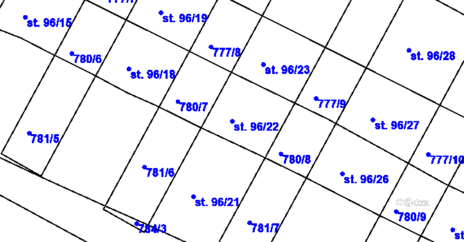 Parcela st. 96/22 v KÚ Frahelž, Katastrální mapa