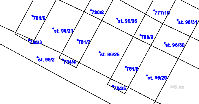 Parcela st. 96/25 v KÚ Frahelž, Katastrální mapa
