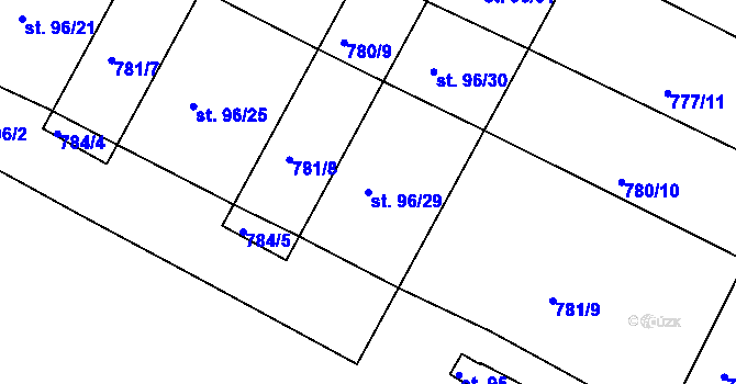 Parcela st. 96/29 v KÚ Frahelž, Katastrální mapa