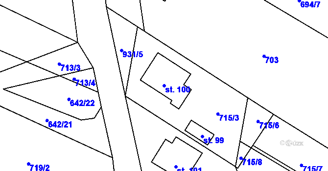 Parcela st. 100 v KÚ Frahelž, Katastrální mapa