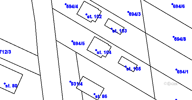 Parcela st. 104 v KÚ Frahelž, Katastrální mapa