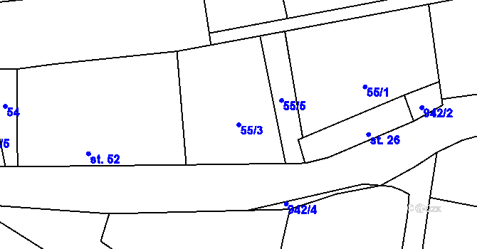 Parcela st. 55/3 v KÚ Frahelž, Katastrální mapa