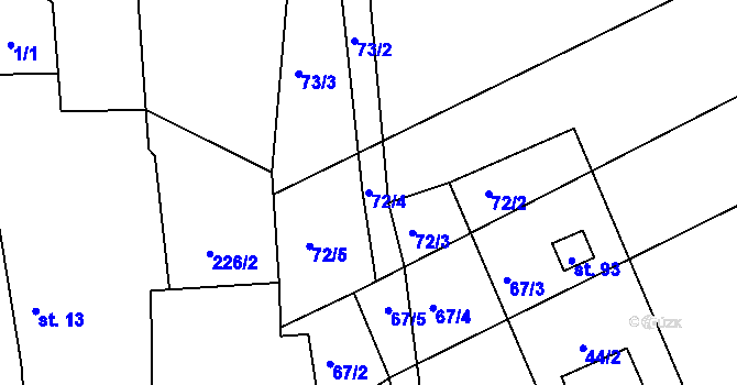 Parcela st. 72/4 v KÚ Frahelž, Katastrální mapa