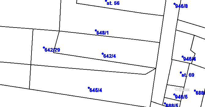 Parcela st. 642/4 v KÚ Frahelž, Katastrální mapa