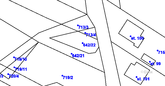 Parcela st. 642/22 v KÚ Frahelž, Katastrální mapa