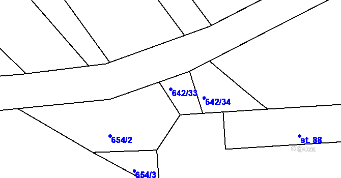 Parcela st. 642/33 v KÚ Frahelž, Katastrální mapa