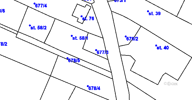 Parcela st. 677/3 v KÚ Frahelž, Katastrální mapa