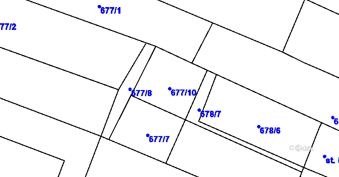 Parcela st. 677/10 v KÚ Frahelž, Katastrální mapa
