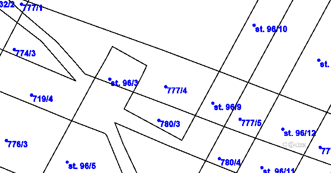 Parcela st. 777/4 v KÚ Frahelž, Katastrální mapa