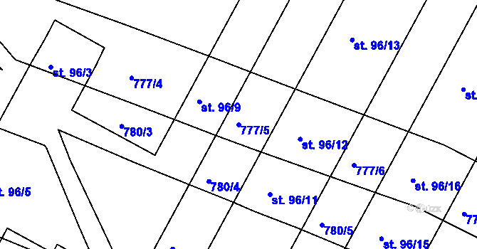 Parcela st. 777/5 v KÚ Frahelž, Katastrální mapa