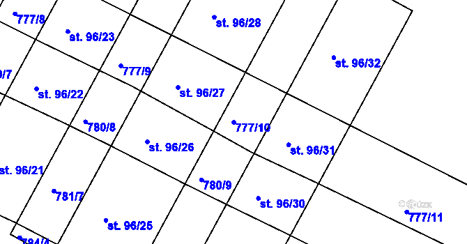 Parcela st. 777/10 v KÚ Frahelž, Katastrální mapa