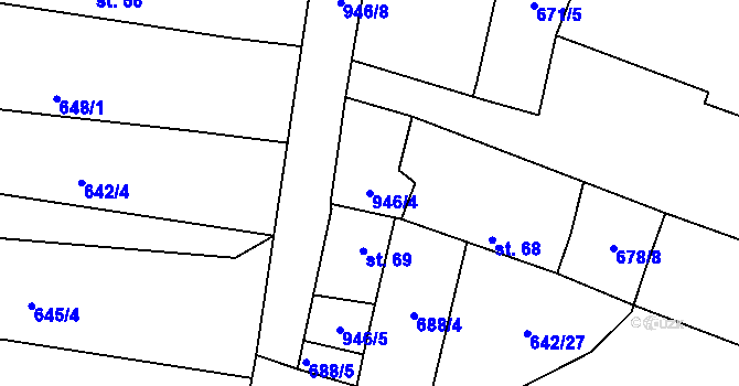 Parcela st. 946/4 v KÚ Frahelž, Katastrální mapa