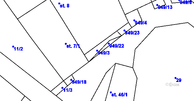 Parcela st. 949/3 v KÚ Frahelž, Katastrální mapa