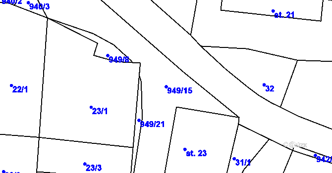 Parcela st. 949/15 v KÚ Frahelž, Katastrální mapa