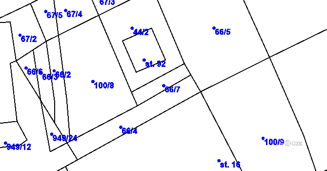 Parcela st. 66/7 v KÚ Frahelž, Katastrální mapa