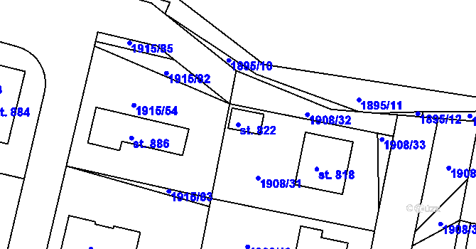 Parcela st. 822 v KÚ Lomnice nad Lužnicí, Katastrální mapa