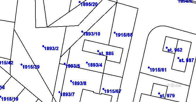 Parcela st. 885 v KÚ Lomnice nad Lužnicí, Katastrální mapa