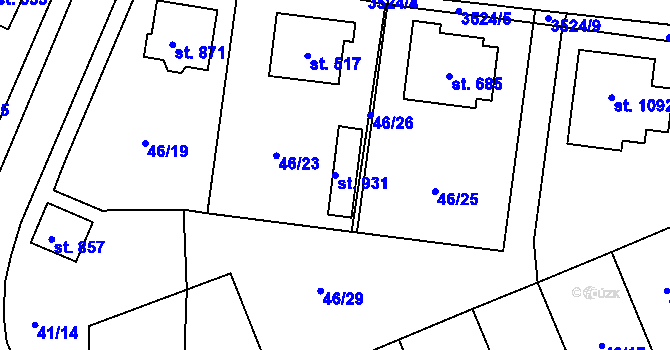 Parcela st. 931 v KÚ Lomnice nad Lužnicí, Katastrální mapa