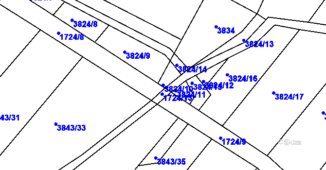 Parcela st. 3824/10 v KÚ Lomnice nad Lužnicí, Katastrální mapa