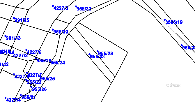 Parcela st. 955/28 v KÚ Lomnice nad Lužnicí, Katastrální mapa