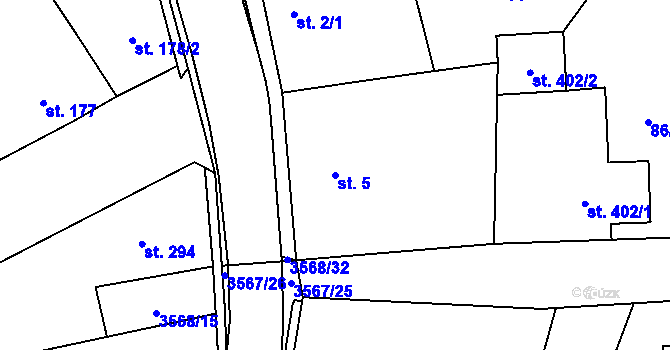 Parcela st. 5 v KÚ Lomnice nad Lužnicí, Katastrální mapa