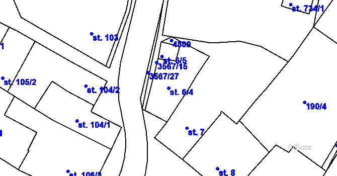 Parcela st. 6/4 v KÚ Lomnice nad Lužnicí, Katastrální mapa