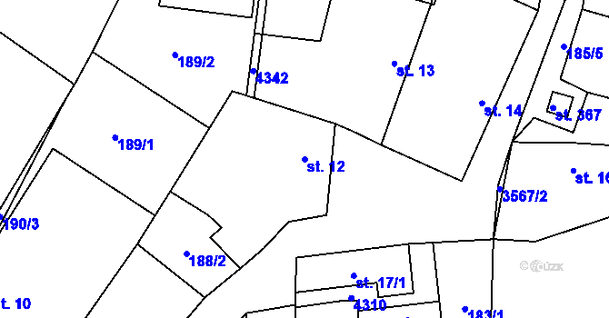Parcela st. 12 v KÚ Lomnice nad Lužnicí, Katastrální mapa