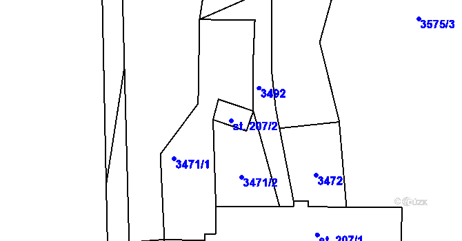Parcela st. 207/2 v KÚ Lomnice nad Lužnicí, Katastrální mapa