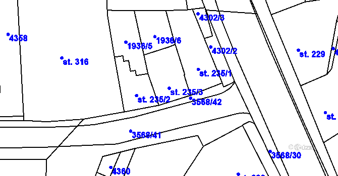 Parcela st. 235/3 v KÚ Lomnice nad Lužnicí, Katastrální mapa