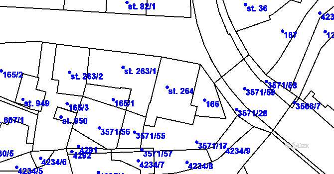 Parcela st. 264 v KÚ Lomnice nad Lužnicí, Katastrální mapa