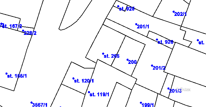 Parcela st. 265 v KÚ Lomnice nad Lužnicí, Katastrální mapa