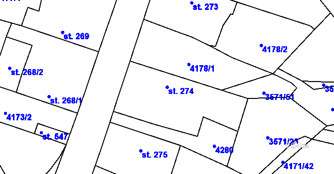Parcela st. 274 v KÚ Lomnice nad Lužnicí, Katastrální mapa