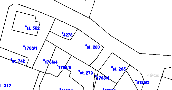 Parcela st. 280 v KÚ Lomnice nad Lužnicí, Katastrální mapa