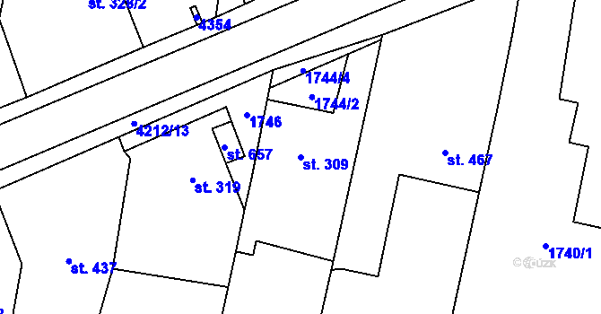 Parcela st. 309 v KÚ Lomnice nad Lužnicí, Katastrální mapa
