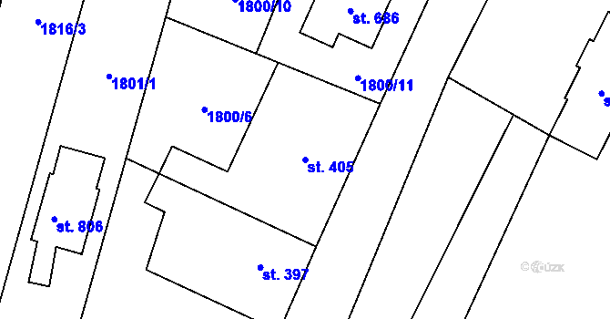 Parcela st. 405 v KÚ Lomnice nad Lužnicí, Katastrální mapa