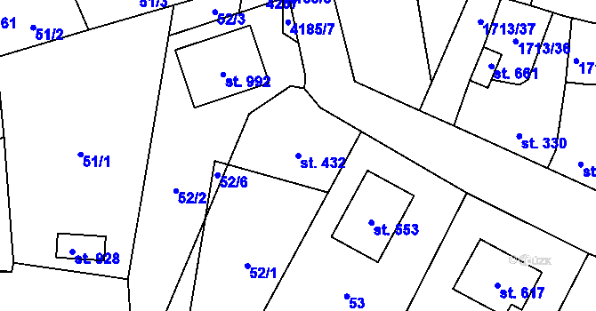 Parcela st. 432 v KÚ Lomnice nad Lužnicí, Katastrální mapa