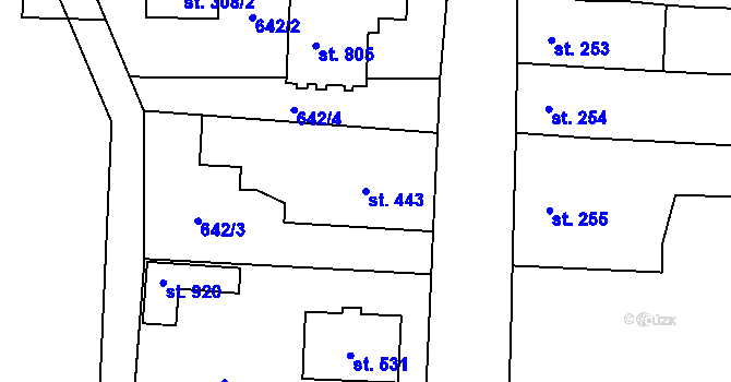 Parcela st. 443 v KÚ Lomnice nad Lužnicí, Katastrální mapa