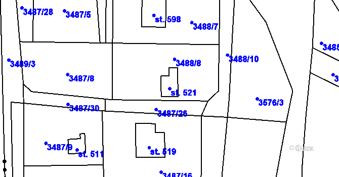 Parcela st. 521 v KÚ Lomnice nad Lužnicí, Katastrální mapa