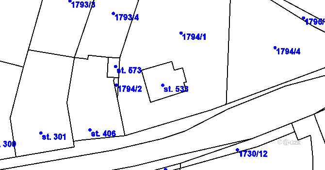 Parcela st. 533 v KÚ Lomnice nad Lužnicí, Katastrální mapa