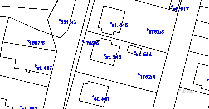Parcela st. 543 v KÚ Lomnice nad Lužnicí, Katastrální mapa