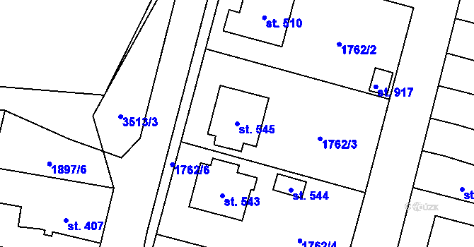 Parcela st. 545 v KÚ Lomnice nad Lužnicí, Katastrální mapa