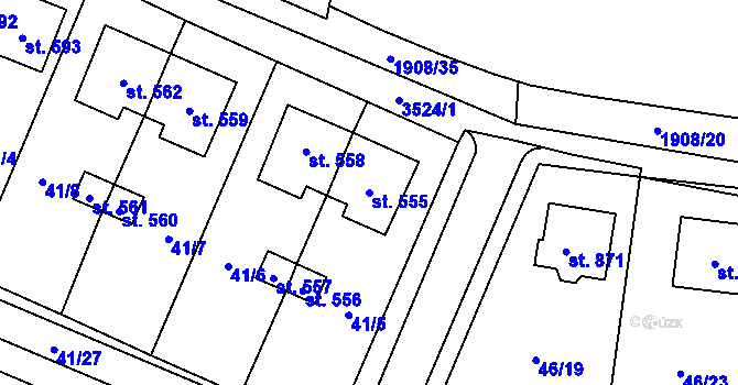 Parcela st. 555 v KÚ Lomnice nad Lužnicí, Katastrální mapa