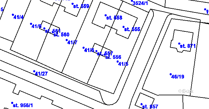 Parcela st. 556 v KÚ Lomnice nad Lužnicí, Katastrální mapa